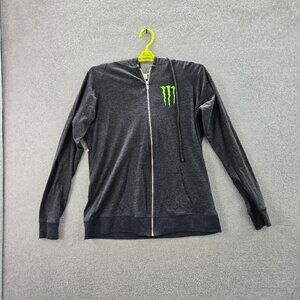Monster Energy Women Hoodie M Gray Logo Activewear Zipper Long